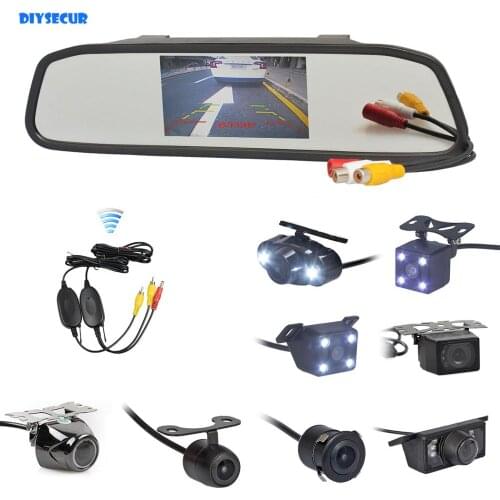 DIYSECUR Wireless 4.3" Car Rearview Mirror Monitor Auto Parking Vedio + Backup Reverse Camera HD Car Rear View Camera