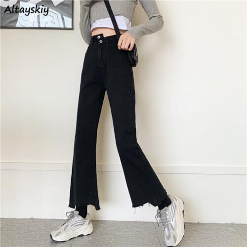 Plus Size Jean Women Flare Ripped Korean Style Trendy High Waist All-match Ankle-length Streetwear Denim Black Casual Female 5XL