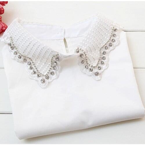 Ladies' Womens Style Autumn winter new yarn shirt fake collar retro pearl bead holiday female Spring hollow Collar White