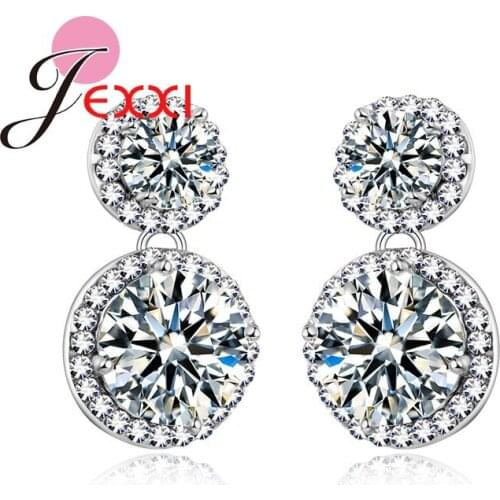 Elegant 925 Sterling Silver Bridal Jewelry Cubic Zirconia Stone Fashion Earrings Women Brincos Bijoux Hot Sale