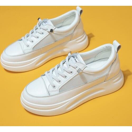 Fashion White Breathable Net Sneakers Women Low-Heel Flat Platform Ladies Lace-Up Fashion White Shoes Zapatos De Mujer Zapatos