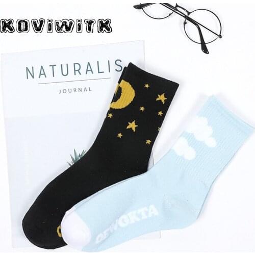 Women Winter short Cotton black Socks Moon/star Casual Solid letter Style ladies sock Harajuku Warm fashion Student weather Sox