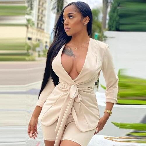 Sexy Elegant Blazer Set Women Matching Sets Work Wear OL Blazer Coat and Short Suits Office Lady 2 Piece Outfits Costume Femme