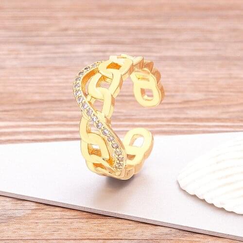 Hot Sale AAA Cubic Zirconia Link Chain Adjustable Rings Original Design Fashion Catwalk Open Ring for Women Brand Jewelry Gift