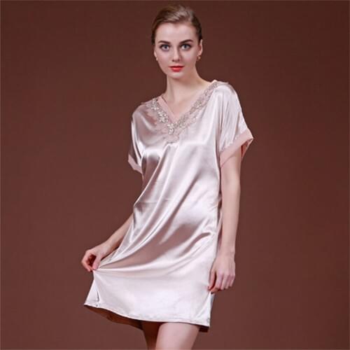 2016 Summer Style New Arrival Women Casual Sleepwear Silk-like Nightgown Noble Lace Night Dress iT287