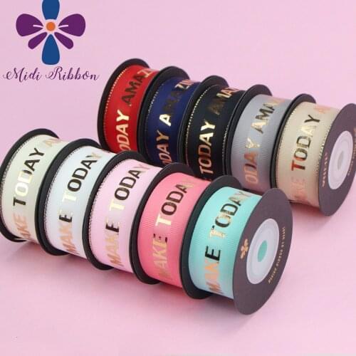 25mm Golden Silver Foil Paper MAKE TODAY AMAZING Print Folded On 5Yds Ribbon DIY Headwear, Bracelets,Hair Accessories Wholesale