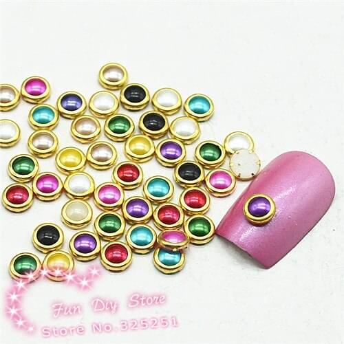 4mm 1000pcs/lot 3D flat back pearl golden circle nail art decoration