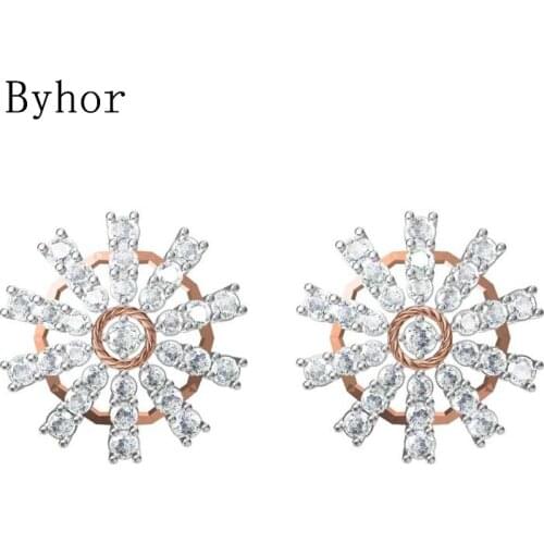 Byhor Solid 14K White/Yellow+White/Rose+White Gold 1.84ct H/SI Natural Diamonds Stud Earrings Women Cерьги Wedding Fine Jewelry