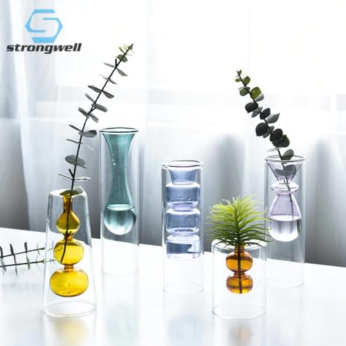Strongwell Nordic Creative Color Glass Vase Hydroponic Transparent Stained Glass Flower Vase Home Desktop Decoration Ornaments