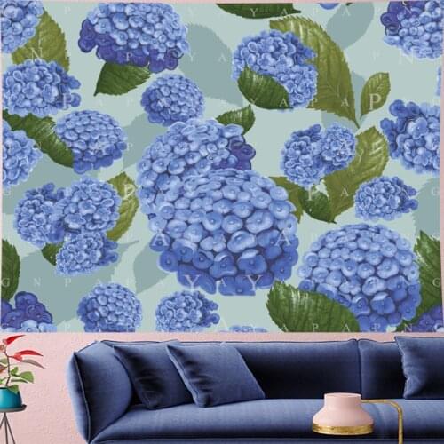 Nordic Style purple Hydrangea macrame goblen Kids room flower lake blue Wall Hanging Vintage Pattern Tapestry hippie home decor