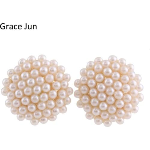Grace Jun New Design Full Samll Simulated Pearl Round Shape Clip on Earring Without Piercing for Women Fashion Ear Clip