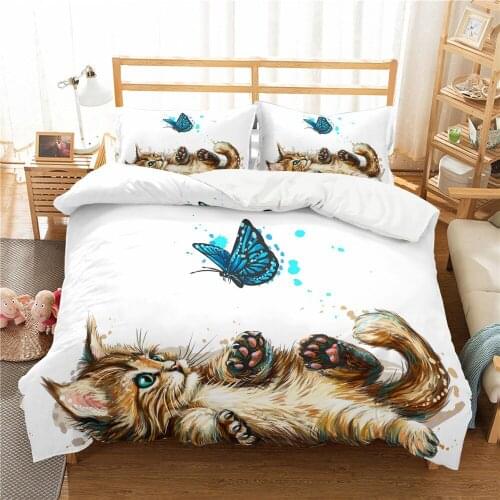 Cute Cat Animal 3D Printed 2/3pc Bedding Set Duvet Cover Bed Sets For Home Textiles Butterfly Pattern Bedclothes With Pillowcase