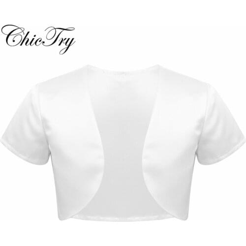 Children Kids Girls Short Sleeve Round Neck Solid Color Satin Open Front Bolero Short Jacket Shrug Flower Girl Dress Cover Up