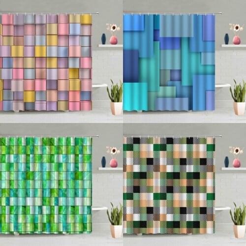 Colorful Geometric Lattice Shower Curtain Creative Stereo Art Bathtub Decoration Screen Washable With Hooks Hanging Curtains