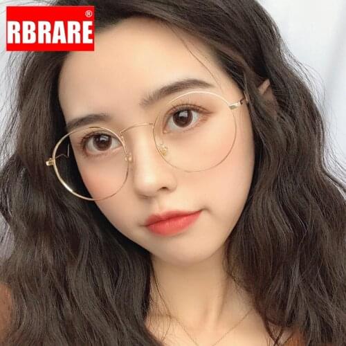 RBRARE Alloy Round Reading Glasses Frame Anti-blue Light Flat Mirror Eyeglasses Unisex Metal Frame Lentes De Lectura Mujer