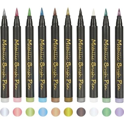10 Colors For Sketching Marker Pen Soft-tip Metallic Color Paint Metal Permanent Paint Markers For Paper Ceramics Painting Glass