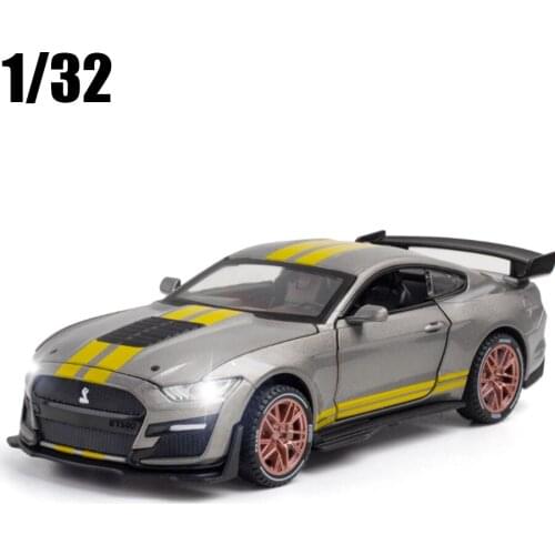 1:32 High Simulation New Supercar Ford Mustang Shelby GT500 Car Model Alloy Pull Back Sound Car 4 Open Door Children Gifts Toy