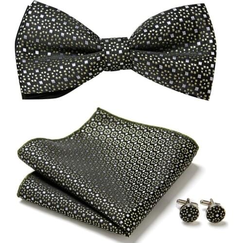 Fashion Paisley Floral Check Bow Tie Handkerchief Set Men Butterfly Wedding Carvat With Cufflinks Groom Tuxedo Bowties
