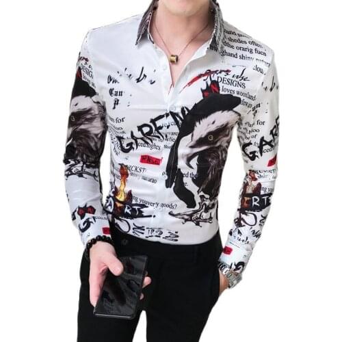 Men Letter Printing Shirt 2021 Long Sleeve Casual Slim Fit Shirts Dress Designer Streetwear Social Clothes Blouses