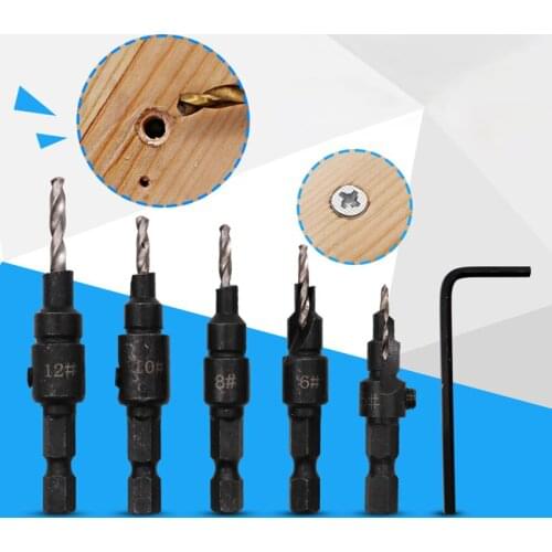 5PCS/4PCS set Countersink Drill Woodworking Drill Bit 5# 6# 8# 10# 12# 14# Hex Shank, Round Shank Drilling Pilot Hole for Screw