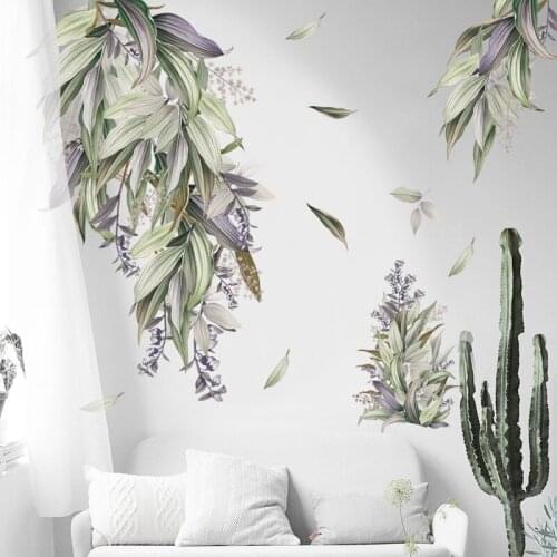 Wall Sticker Hand-Painted Plant Leaves for Door Stickers Wall Top Decoration Glass Door Decoration Living Room Bedroom Art Mural