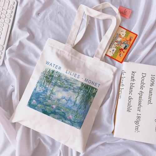 New Ulzzang Vintage Casual Van Gogh Letter Cartoon Printed Canvas Shoulder Bag Female Harajuku Large Capacity Shoulder Bags
