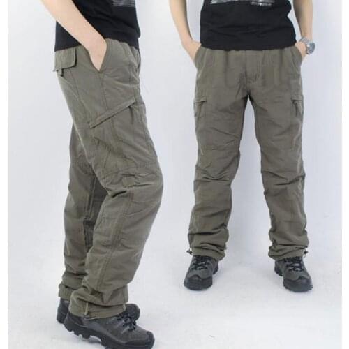 Winter New Thicken Men Pants with plush Straight More than a pocket Warm Pants Man Keep Trousers overalls pantalones broek