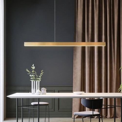 High Quality Office led pendant light Nordic One font pendant lamp gold color 100cm 120cm long pendant lustre for kitchen lights