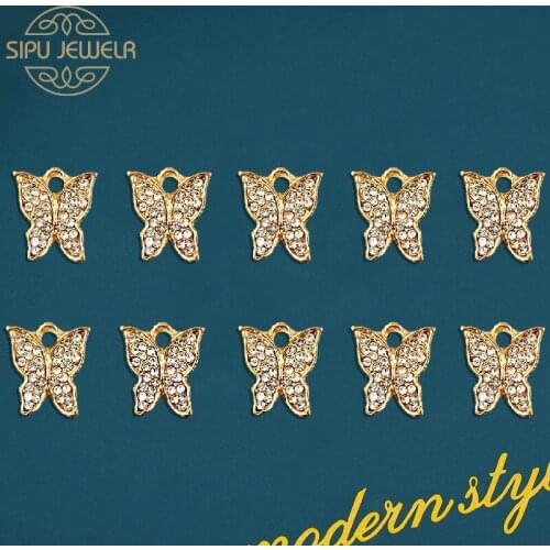 10pieces Charms Rhinestone Gold Sliver Colors Cute Alloy Butterfly Pendants Wholesale For DIY Necklace Earring Jewelry Accessory