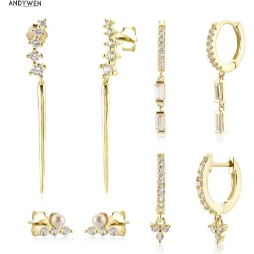 ANDYWEN 925 Sterling Silver 2021 Clear Zircon Piercing Circle Drop Earring Pendientes Crystal Luxury Jewelry Rock Punk Clips