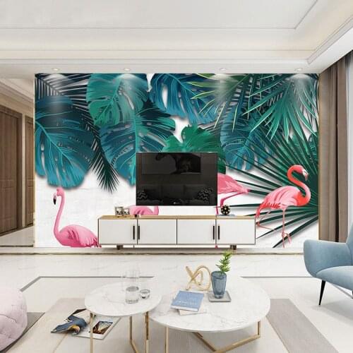 Nordic Tropical Rainforest Flamingo Living Room Bedroom Background Wallpaper Personality Creative Wallpaper 3d Mural