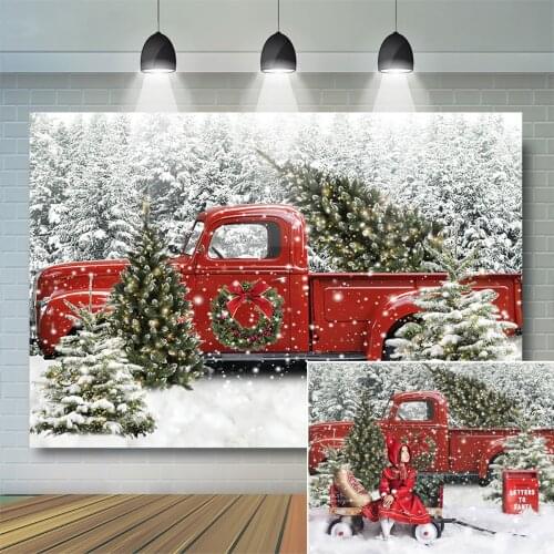 Snowy Scene Car Kids Photography Backdrop Child Family Portrait Props Toy Winter Banner Background 1st Birthday Photostudio