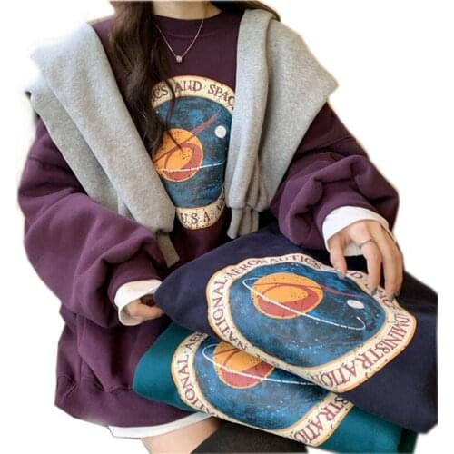 Sweatshirt Women Korean 2020 Winter Casual Fashion Printing Thick Pullover O Neck Loose Fleece Oversize Women Sweatshirt