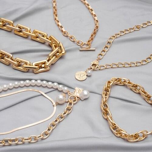 Trend Multi-element Necklaces For Women Fashion Gold Necklace Vintage Multiple Layers Pendant Pearl Chain Necklace Jewelry Gift