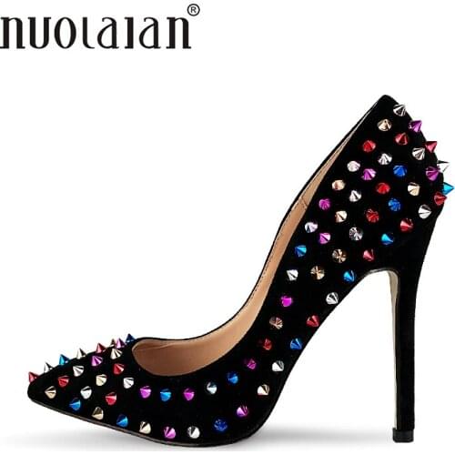 Brand Shoes 12CM High Heels Black Wedding Shoes Women Pumps Rivet Fashion Women Bridal Shoes Sexy Heels Pumps