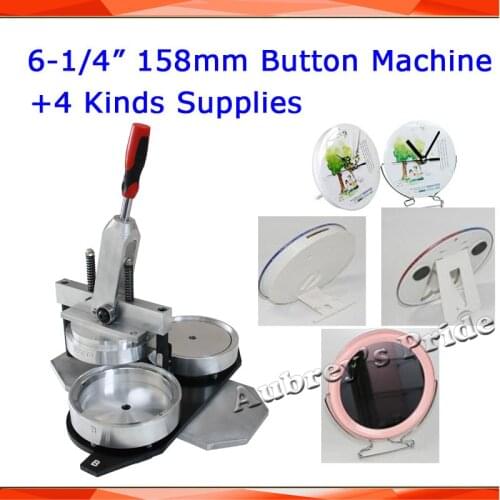 NEW Professional 6-1/4" 158mm Badge Button Maker Machine +Photo Stander+Coin Saving Box+Clock+Mirror 4Kinds Supplies