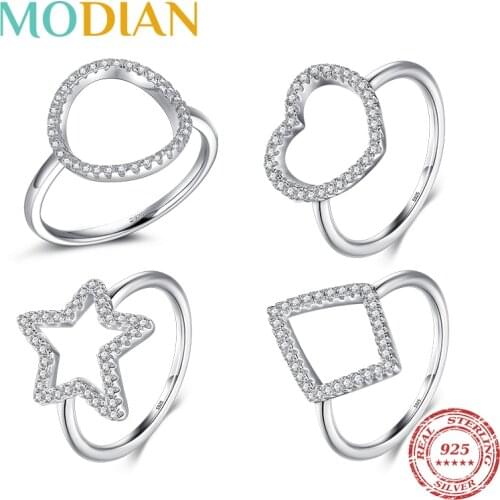 Modian 925 Sterling Silver Sprakling Clear CZ Rings For Women Fashion Heart Star Round Rhombus Shape Finger Rings Fine Jewelry