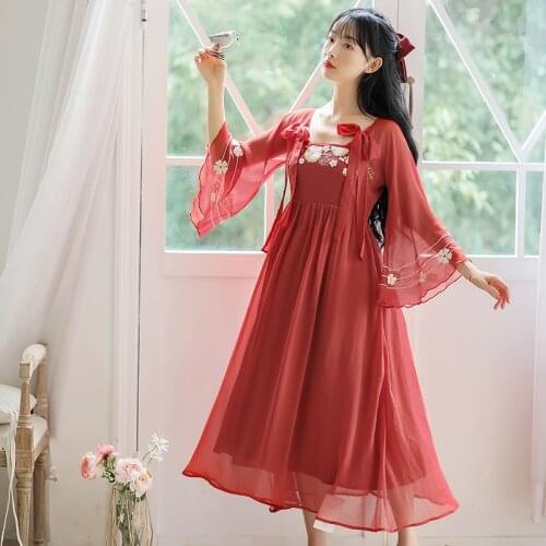French Retro Bow Sweet Embroidered Dress Women 2021 Summer Improved Hanfu Ladies Japanese Square Collar Elegant Gentle Kimono