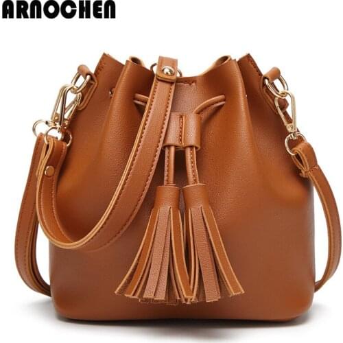 ARNOCHEN Drawstring Bucket Bag Fashion PU Leather Handbags 2020 Women Messenger Bags Shoulder Bag Female Bolsa Feminina WYQ505