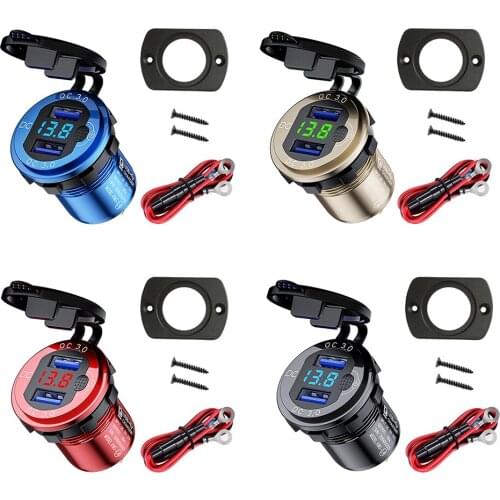 Car Dual USB Charger Waterproof with Voltmeter Switch Wires Kit for 12V-24V Motorcycle ATV Boat Marine Electronics Accessories