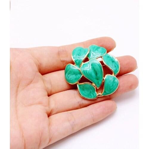 Sweet Green Enamel Alloy Brooches Flower Petal Drip Glaze Pins Accessories Decoration