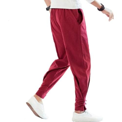 Autumn England Style Retro Feet Linen Pants Men Casual Loose Linen Feet Pants Men Linen Trouser Linen And Cotton Pants Summer A