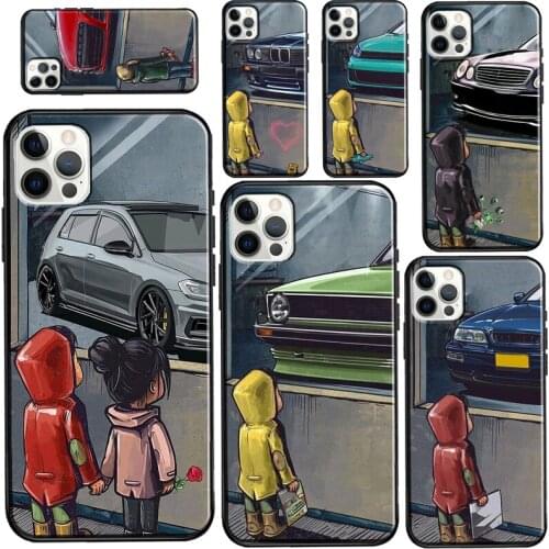 Boy Girl See Cool Sports Car Drift For iPhone 12 Pro Max mini Case For iPhone XR XS X SE 2020 7 8 Plus 11 Pro Max Cover