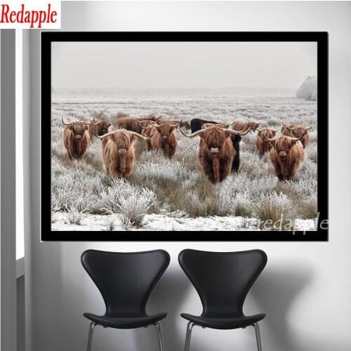 Diy Diamond Painting Highland cattle Full Square drill Landscape 5D round Diamond Embroidery Mosaic Kits Art cow Home Decoration