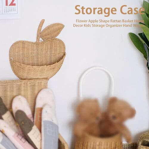 Eco-friendly Rattan Storage Basket Hanging Clothing Kids Flower Wicker Hand Woven Cute Apple Shape Storage Organizer Home Decor