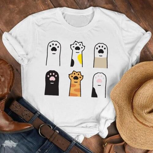 Women Lady Cat Paw Kawaii 90s Fashion Ladies Girl Cartoon Shirt Clothes Tshirt Tee Womens Top Female Print T Graphic T-shirt