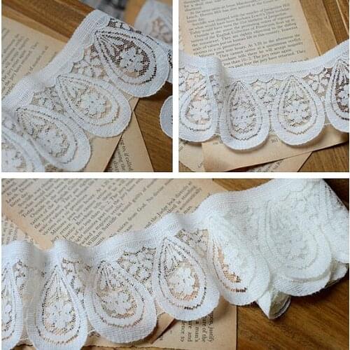 5 Meters 65mm Width Milk White Beautiful Mesh Backing Embroidered Lace Trim
