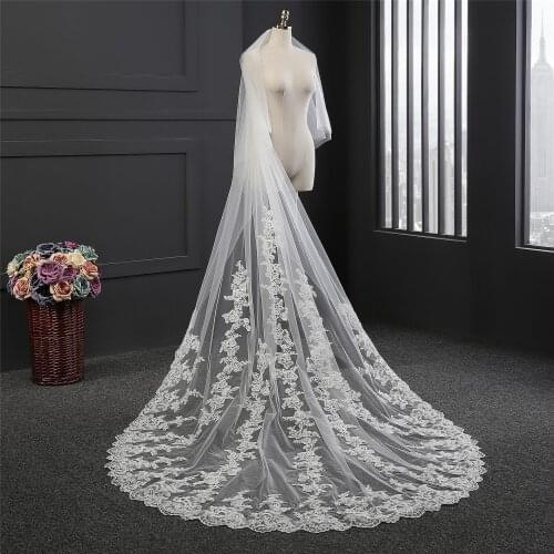 Bridal Veil Lace Handmade Flower Arrangement Church Style Long Tail Wedding Veil Bridal Headwear WAS10212