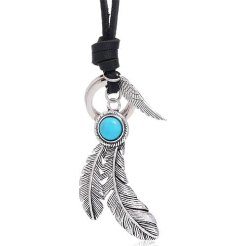 Fashion Feathers Pendant Necklaces Men Amulet Viking Leather Chain Vintage Necklace For Women Jewelry