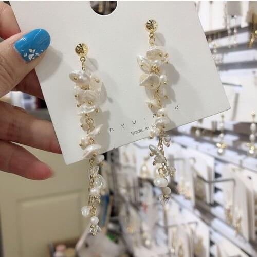 Fashion Earrings with Irregular Shape Pearl Jewelry for Women Wedding Party Gift Drop Tassel Earring
